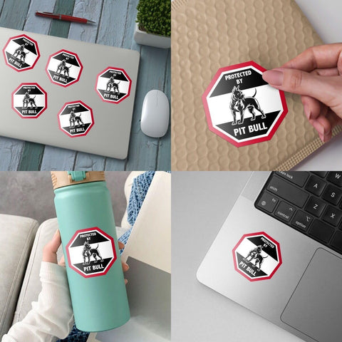 (3PCS) Protected by Pit Bull Sticker Stickers-Beware of Pitbull Sign, Guard Dog Vinyl Decal for Car, Home & Laptop – Durable Outdoor Pitbull Bumper Sticker, Vinyl Decal - 3 Inch