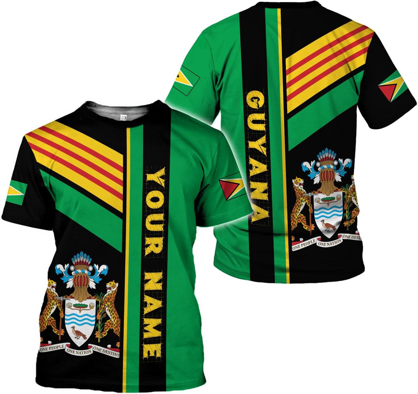 Leprints Personalized Guyana Hoodie 3D Guyanese Coat of Arms Flag Guyana 3D Sweatshirt Guyana Guyanese Pride Gift Zip Hoodie