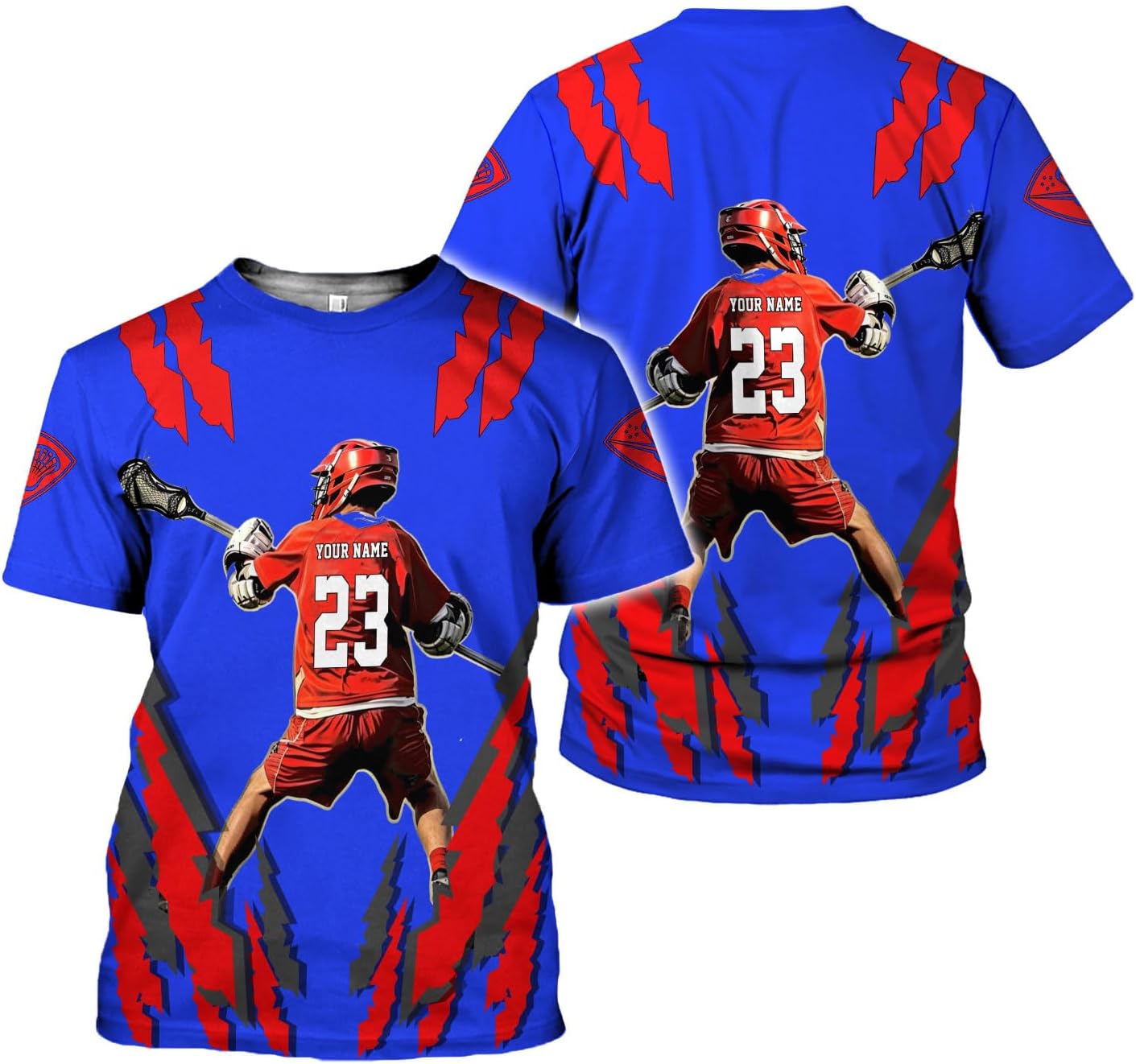 mostprints Custom Name Lacrosse Shirts, Lacrosse Shirts Mens American Flag Lax Helmet Sticks Lacrosse Shirt Gifts