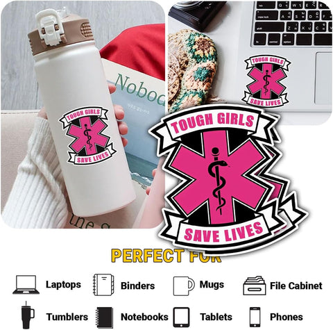 Tough Girls Save Lives 3" Sticker, Funny EMS EMT Sticker, Ambulance Paramedic Die-Cut Waterproof Decal, Medical Stickers - Stickers for Laptop Water Bottle Phone Case Car Window