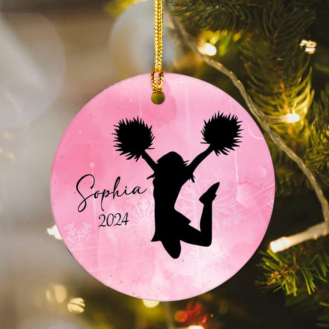 MAPrints Personalized Cheerleader Christmas Ornament 2024, Cheerleading Stuff Ornament, Cheer Captain Ornament, Cheer Girl Dancer Cheerleading with Real Red Pompom Ornament for Xmas Tree (Cheer 1)