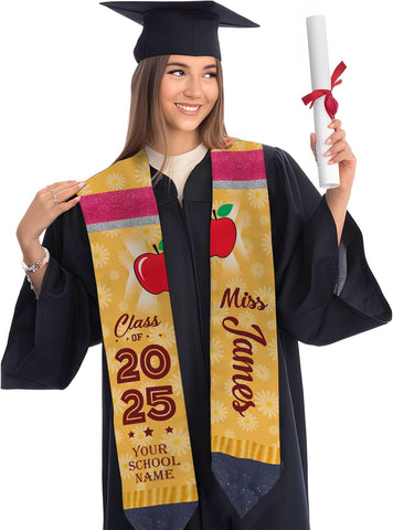 Pretyprints Personalized Class Of 2025 Teacher Graduation Stole Custom Teacher Pencil Graduation Sash Gift College Graduation