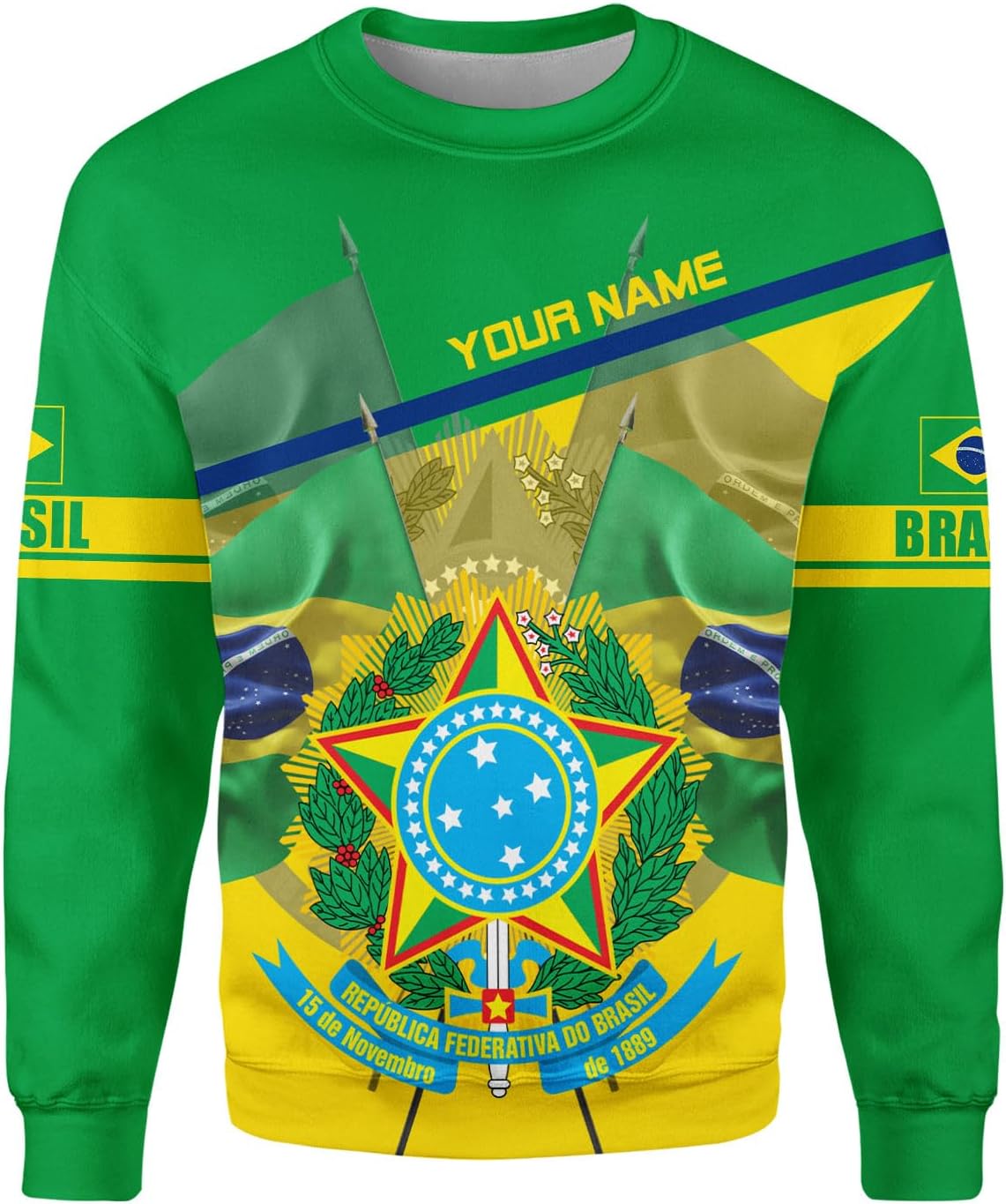 Mostprints Personalized Name Brazil Shirt 3D, Brasil Shirt Flag Custom Name Brazilian Shirt for Men and Women Unisex S-5XL