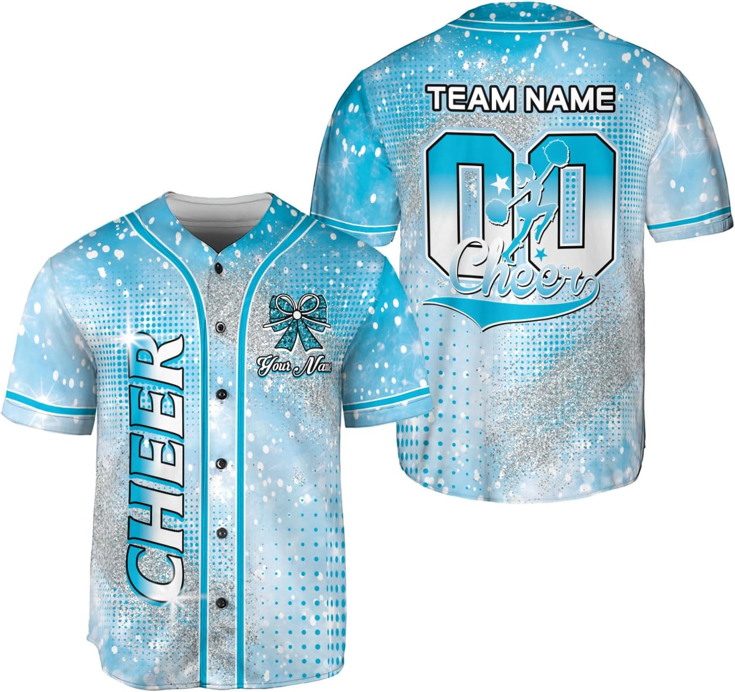 Personalized Cheerleading Team Baseball Jersey, Cheer Coach Jersey Gifts, Cheer Shirt Uniforms, Glitter Jersey S-5XL