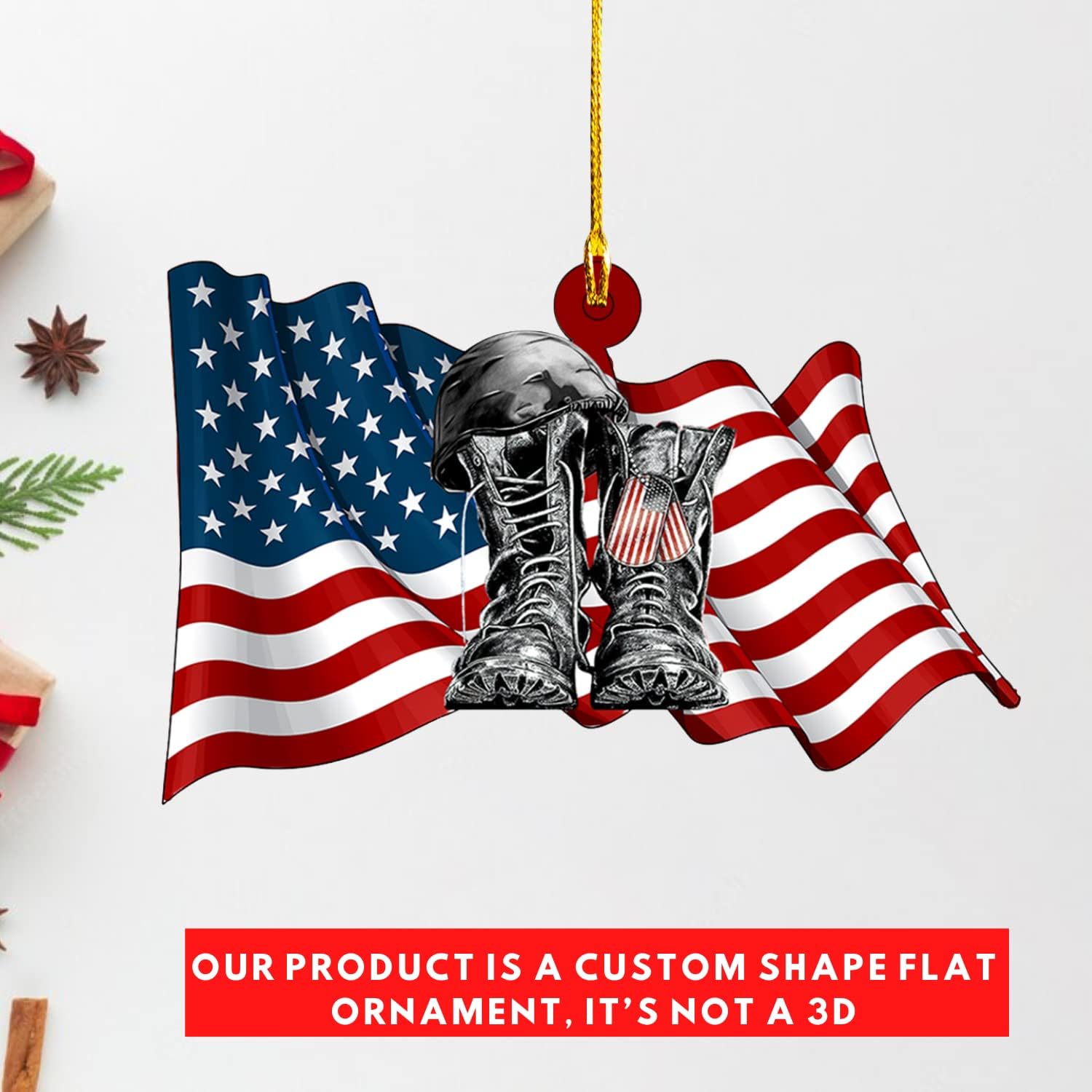 Piratify Us Veteran Christmas Ornament Flat Shape, Us Army Christmas, Veteran Gifts, Military American Soldier Boots Flag (Army 2)