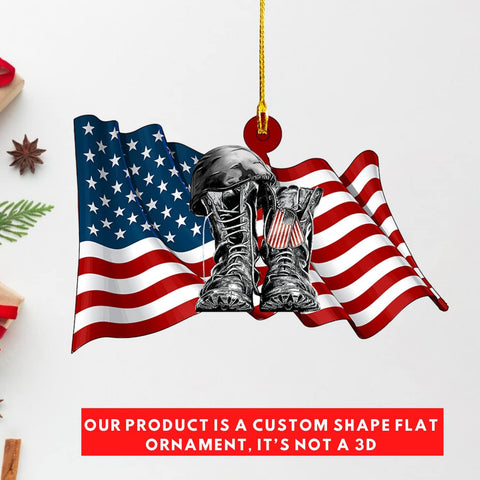 Piratify Us Veteran Christmas Ornament Flat Shape, Us Army Christmas, Veteran Gifts, Military American Soldier Boots Flag (Army 2)