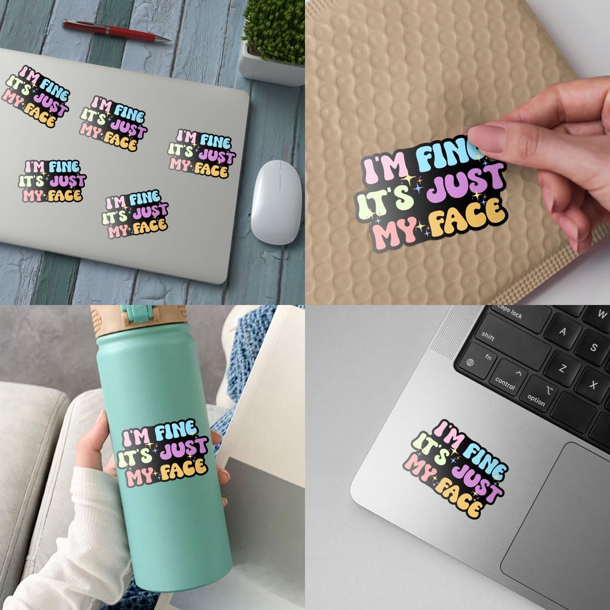 (3pcs) I'm Fine It's Just My Face Sticker, Funny Quotes Saying Sticker Die-Cut Waterproof Vinyl Sticker Laptop Water Bottle Window Phone Helmet