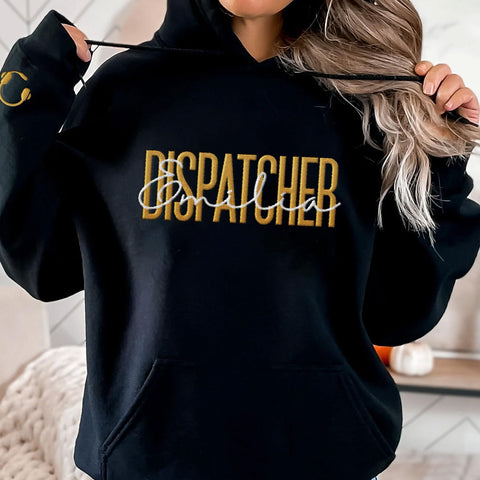 Leeprints Personalized Embroidered Dispatcher 911 Sweatshirt, Pulse Dispatch Embroider Hoodie, Thin Gold Line 911