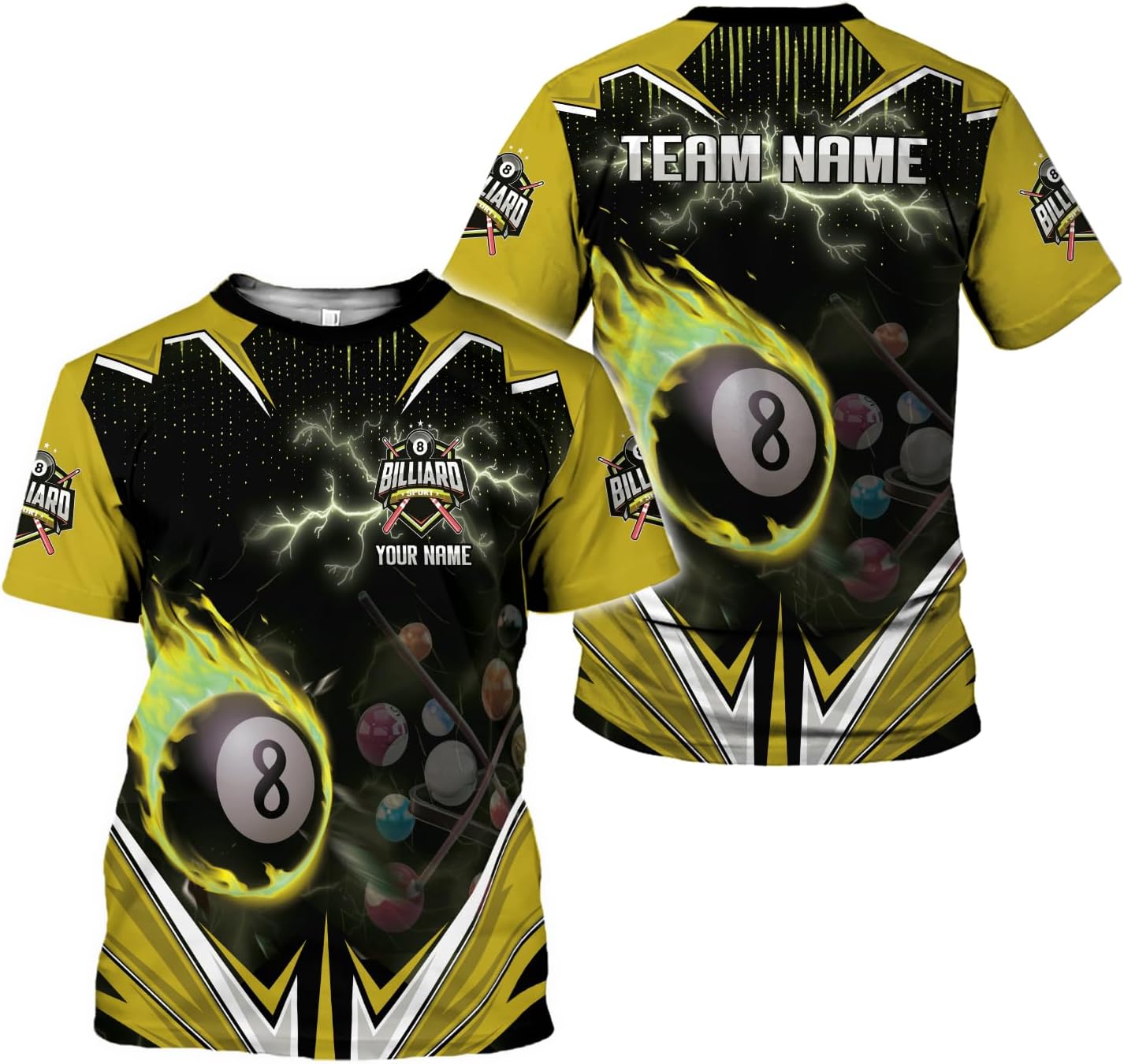 AOVL Personalized Billiard Shirts 3D Billiard Shirt Custom Billiard Flag Shirt Men's Pool Billiards Shirt 8 Ball Men Women