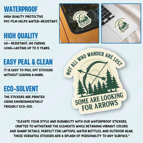 (3PCS) Not All Who Wander are Lost Some are Looking for Arrows Sticker, Gifts Funny Archery Quote Stickers Forest Bow Arrow for Outdoor Lovers and Campers Car Decal for Water Bottle Phone Case 3 Inch