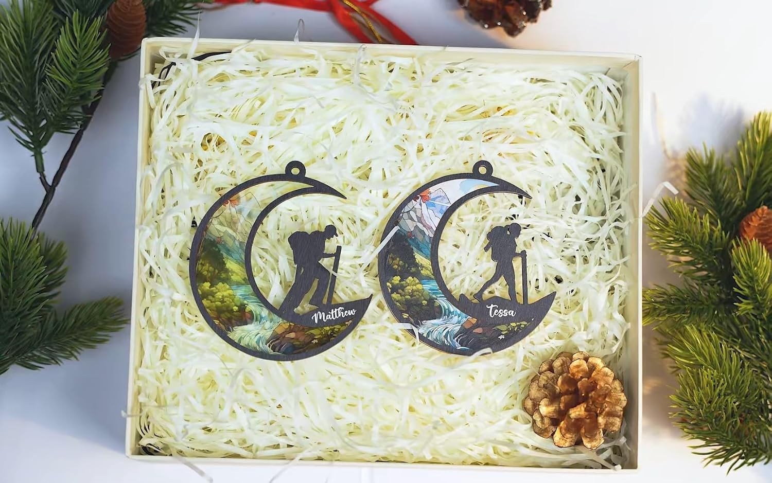 Suseaz Personalized Hiking Ornaments for Christmas Tree, Hiking Ornament Gift for Hiker Women and Men, Mountain Hiking Ornament Gift for Hiking Lover, Mountain Climber, Through Hiker Ornament (ON127)