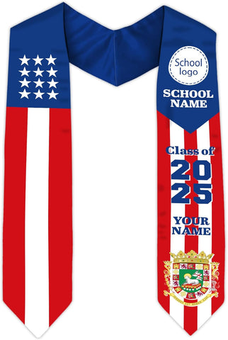 Personalized Puerto Rican Graduation Stole, Puerto Rican Graduation Sash 2025, Puerto Rico Graduation Sash