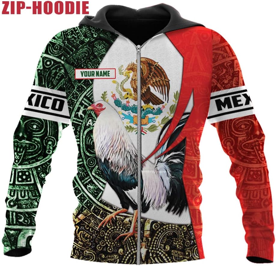 Personalized Name Rooster Mexican Hoodie 3D, Customized Mexican Hoodies for Men, Unisex Mexico Hoodie 3D, Mexico Hoodies for Men, Mexico Flag Gift, T Shirt, Zip Up Hoodie, Sweatshirt HD10