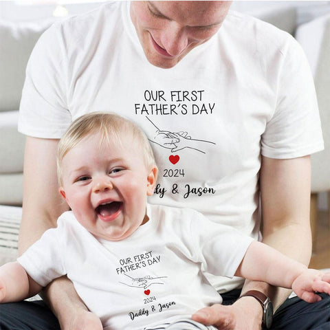 Mostprints Personalized Our First Father's Day Matching Shirts Dad and Son Matching Outfits Father and Daughter Matching Shirt3