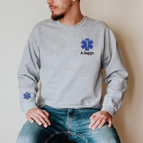 Intenprints Personalized EMS EMT Embroidered Sweatshirt, Custom EMS EMT Paramedic Uniform Emergency Medical Technician Shirts