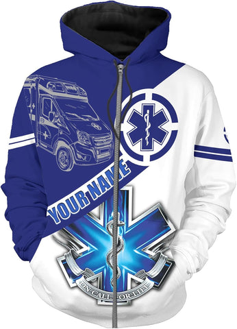 Leeprints Personalized EMT Hoodie EMS Sweatshirt Custom EMS Zip Hoodie Paramedic Uniform Emergency Medical Technician Shirts