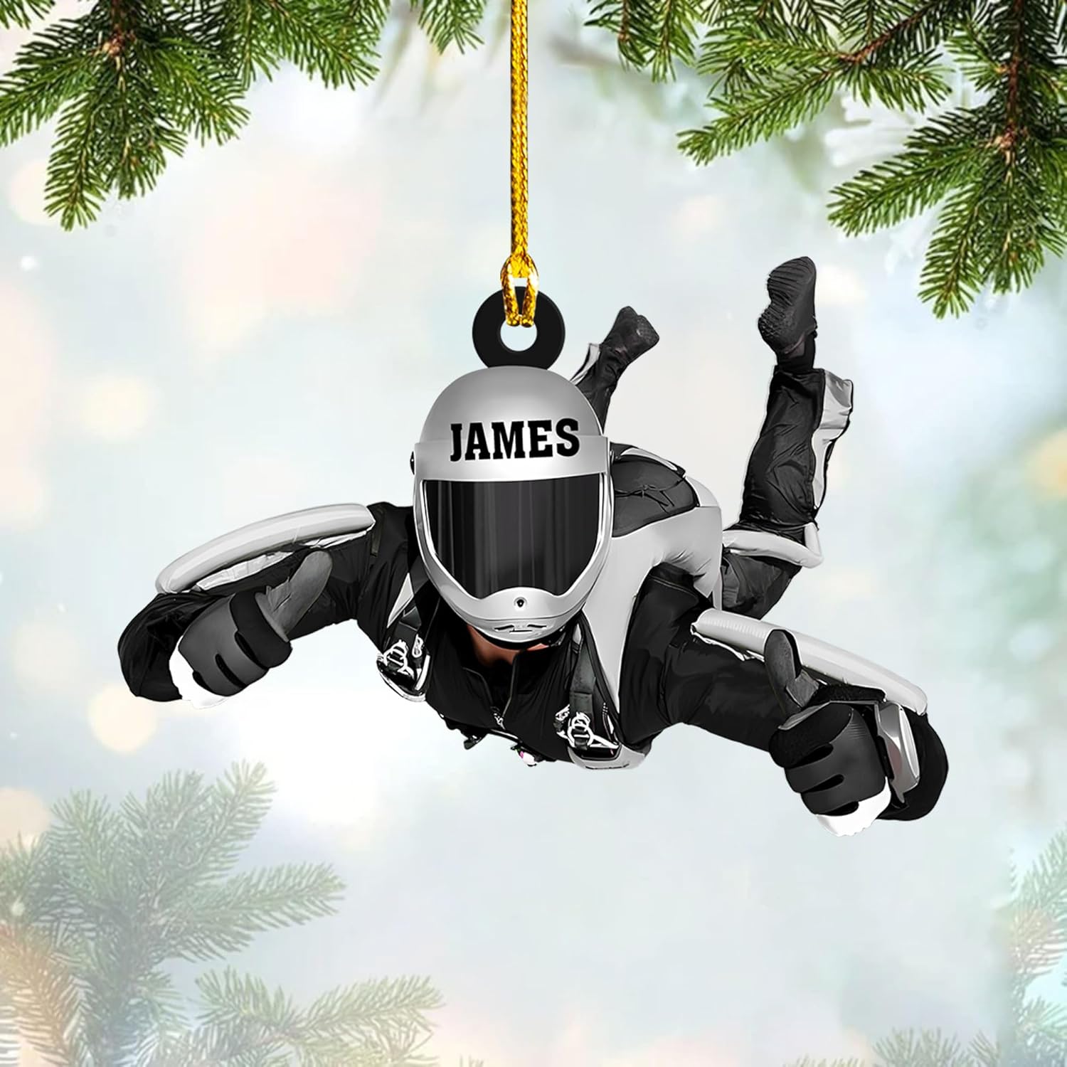 MoonArt Personalized Sky Diving Ornaments, Hot Air Balloon Acrylic, Skydiving Christmas Decorations Skydiver Suncatcher Flat Ornament, Skydiver Gift Christmas Holiday Vacation Ornament (1, SD4)