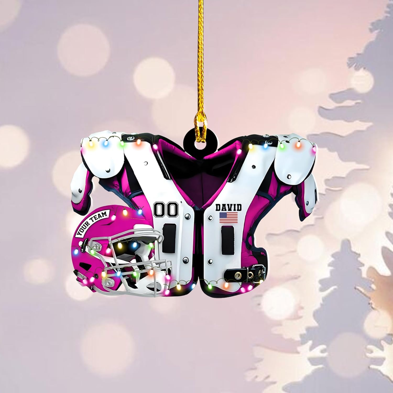 Personalized Football Shoulder Pads Light Ornament Football Ornaments Football Gift Xmas Custom Shaped Helmet Print Flat Two Sided Mica Plastic for Families (FB 7)