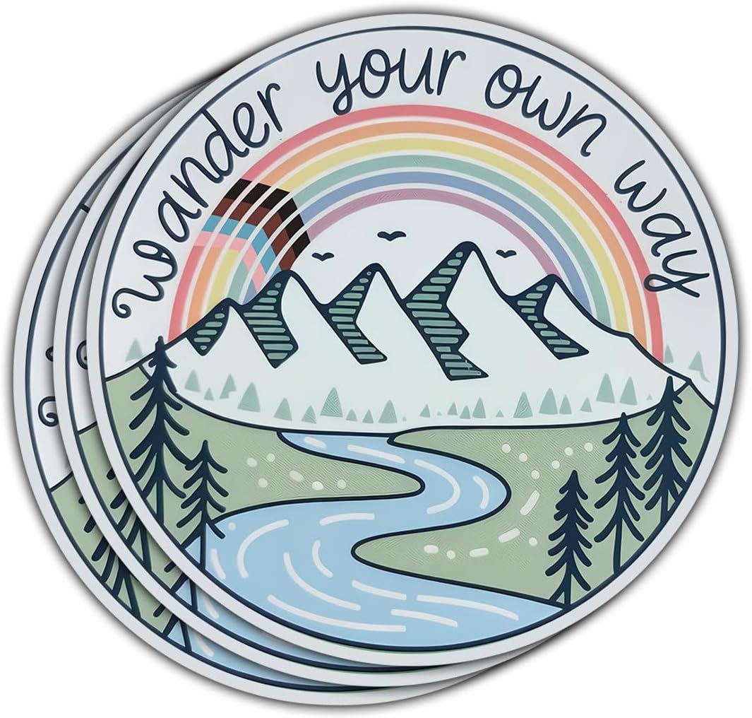 (3 Pcs) Wander Your Own Way Sticker LGBTQ Stickers Rainbow LGBT Mountain Sticker LGBTQ+ Pride Stickers for Laptop Water Bottle Tumbler Phone Case Hat Helmet Gifts 3"x3"