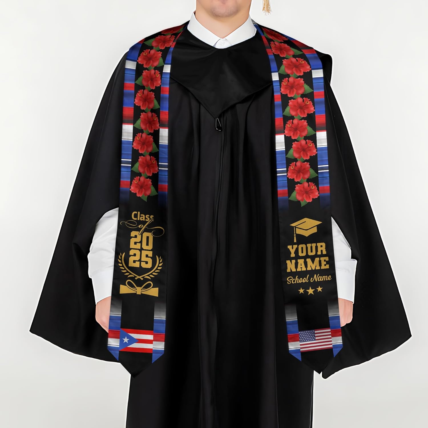 Personalized Puerto Rican Graduation Stole, Puerto Rican Graduation Sash 2025, Puerto Rico Graduation Sash