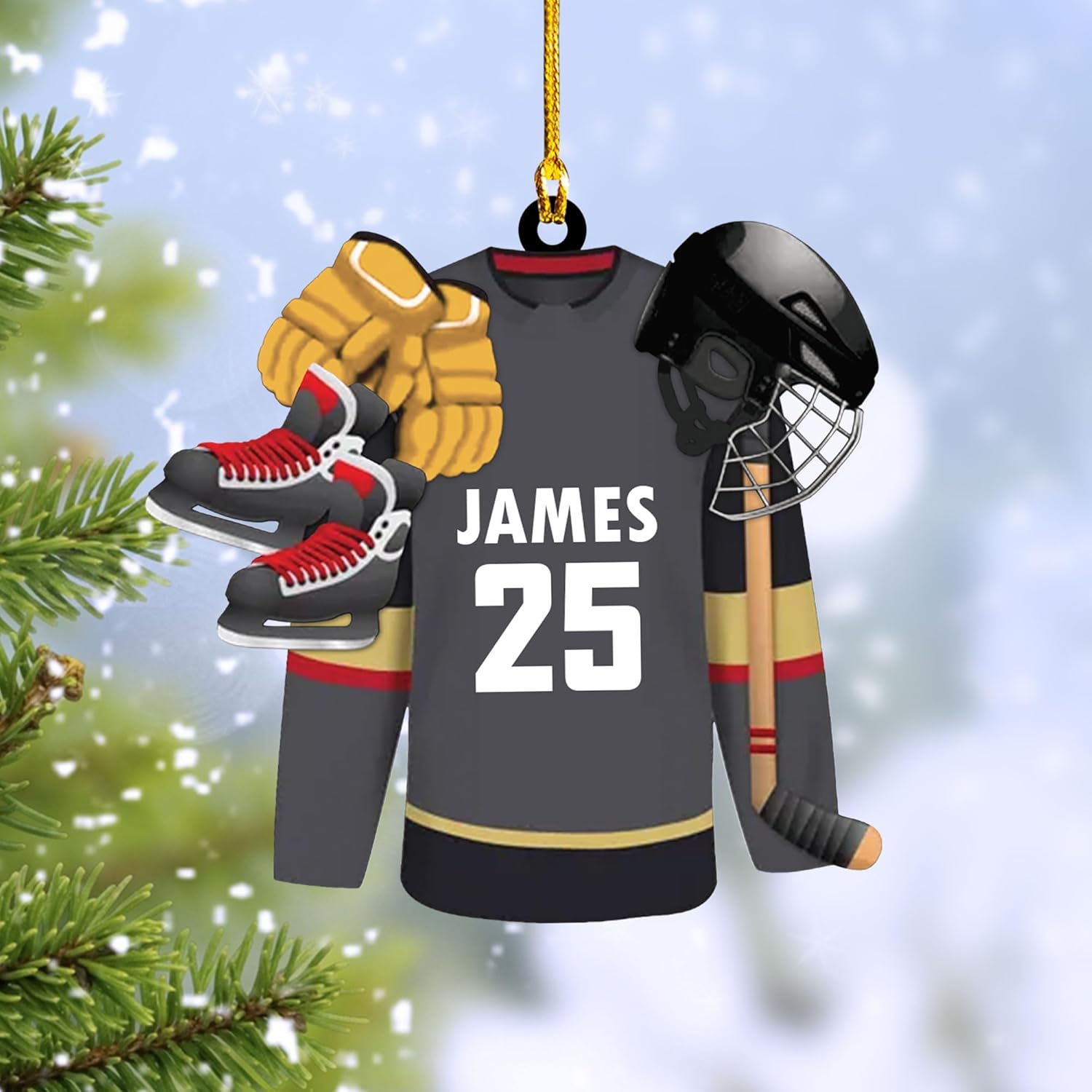 HomeDesign Personalized Hockey Christmas Ornament, Hockey Skates Helmet and Stick, Hockey Player Ornament, Hockey Ornaments, Gift for Hockey Lovers Hockey Ornament Christmas Decor (H7)