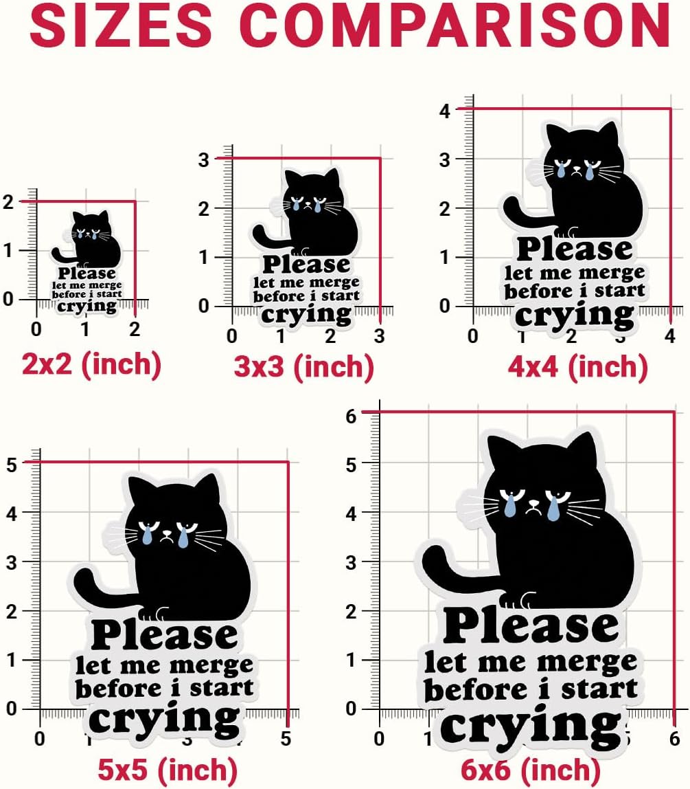3Pcs Please Let Me Merge Before I Start Crying Sticker, Let Me Merge Bumper Sticker, Sad Black Cat Vinyl Decal, Cute Crying Stickers - Sticker for Laptop Water Bottle Car Phone Hard Hat 3"