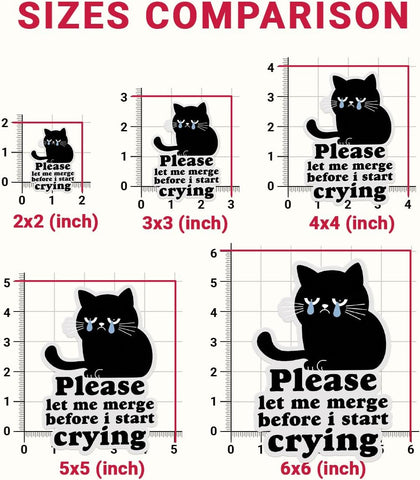 3Pcs Please Let Me Merge Before I Start Crying Sticker, Let Me Merge Bumper Sticker, Sad Black Cat Vinyl Decal, Cute Crying Stickers - Sticker for Laptop Water Bottle Car Phone Hard Hat 3"