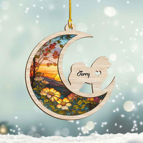 Mostprints Personalized Wooden Dog Cat Paw Ornament Christmas, Custom Dogs Cat Suncatcher Pet Name 2 Layers Ornaments, Customized Memorial Dog Ornament for Christmas Tree (Suncatcher 16)