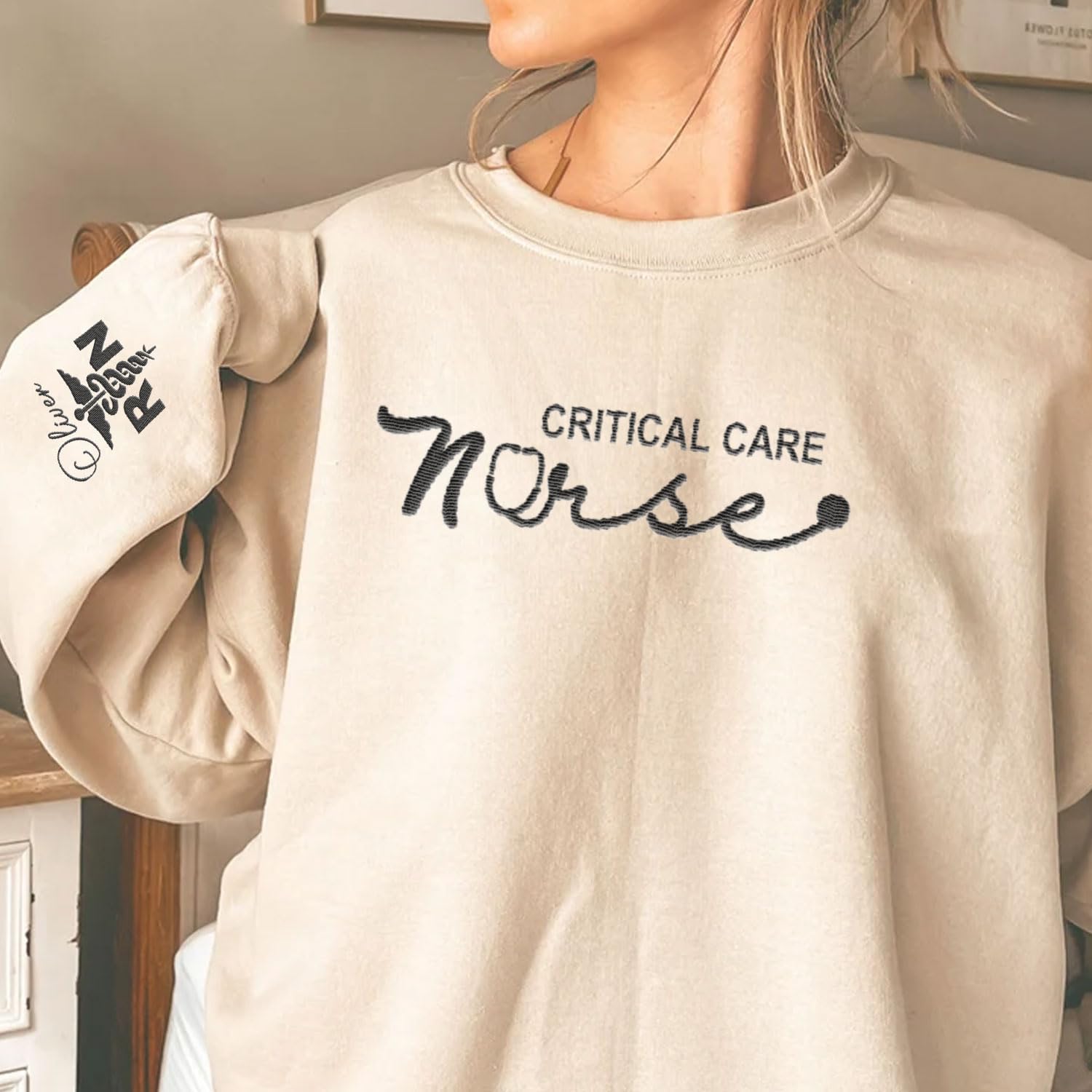 Suseaz Personalized Embroidered Nurse Sweatshirt, Custom Name Nurse Sweatshirt, Gift For Nurse, Women, Nursing School Shirt