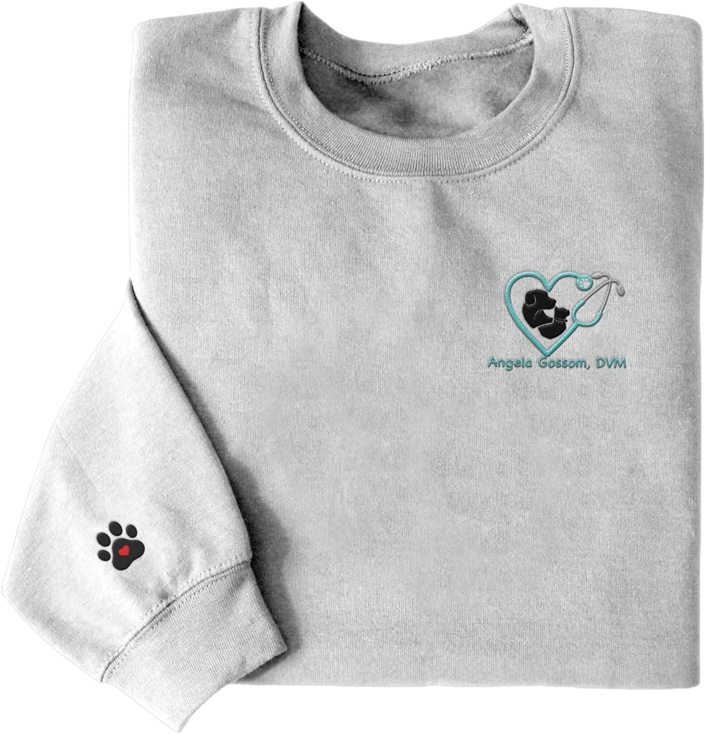 Intenprints Personalized Vet Embroidered Sweatshirt, Veterinarian Shirt with Name, Vet Tech Gift, Stethoscope and Dog Cat Paw