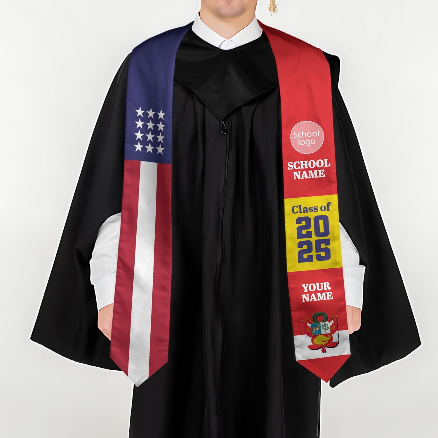Pretyprints Peruvians Graduation Sash, Peru Graduation Stole Custom Personalized Peruvians American Flag Graduation Sash 2025