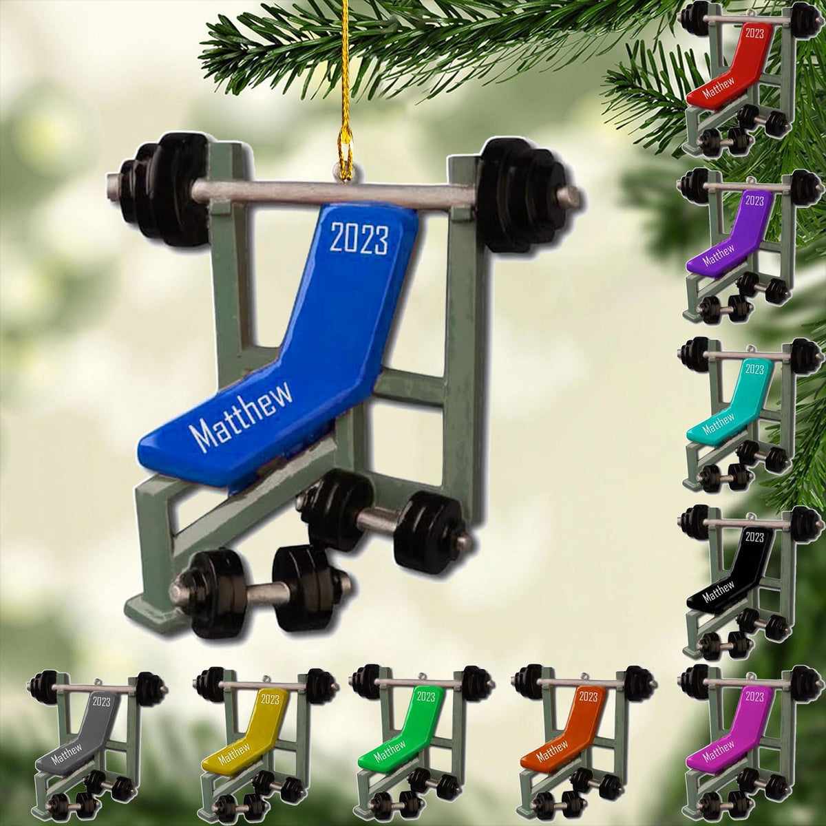 HomeDesign Personalized Dumbbell Ornament, Fitness Gift for Gym Workout Trainer Coach Instructor, Barbell Weight Plates Custom Ornament for Weightlifter, Weightlifting Ornament (D12)