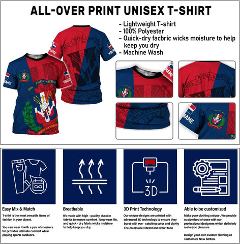 Custom Dominican Republic 3D Shirts for Men Dominicana Flag Shirts Dominican Flag Tshirt Dominican Independence Day