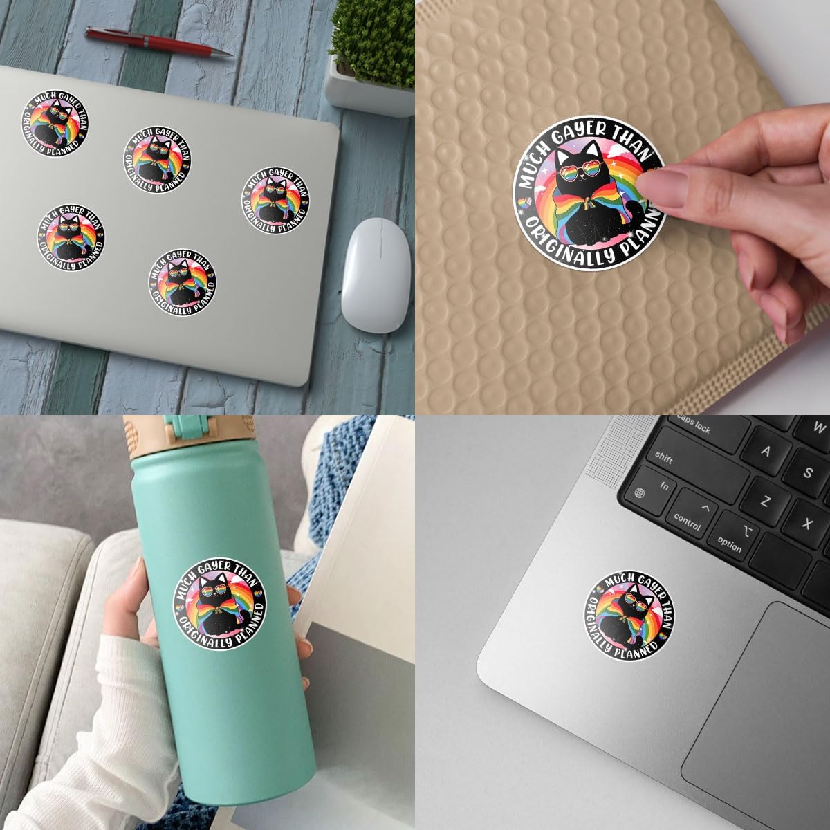3 Pcs Much Gayer Than Originally Planned Sticker LGBTQ Pride Lesbian Queer Bisexual Waterproof Vinyl Decal, LGBTQ Pride Month Stickers for Water Bottle Tumbler Phone Case Laptop 3"x3"
