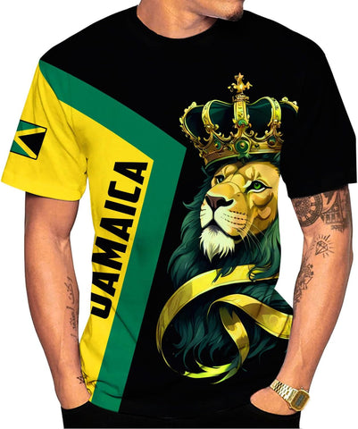 AOVL Personalized Jamaica Shirts Jamaican Pride T-Shirt Jamaica Flag Lion Tshirt Jamaicana Shirts Jamaica Shirt for Men Women