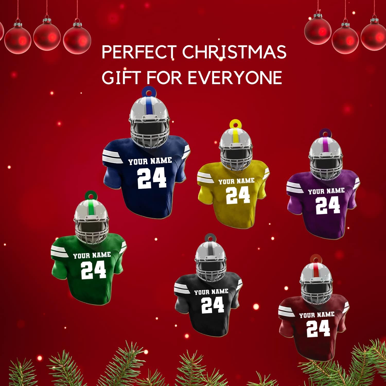 Personalized Name Football Ornaments 2024, Customized Football Christmas Ornaments Wood, Acrylic Ornament Christmas Tree Hanging Ornament Pine Tree Decorations for Kid Couple Friends Family