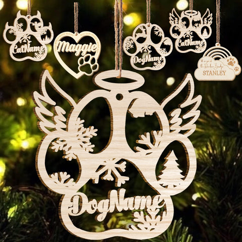 Mostprints Personalized Wooden Dog Cat Paw Ornament Christmas, Custom Dogs Cat Suncatcher Pet Name Ornaments, Customized Memorial Dog Ornament for Christmas Tree