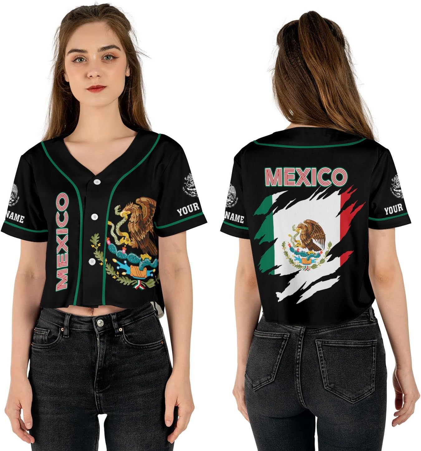 Custom Mexico Flag Crop Top Baseball Jersey Shirt Woman Playeras De Mexico 3D Personalized Mexican Jersey Shirts for Women