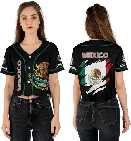 Custom Mexico Flag Crop Top Baseball Jersey Shirt Woman Playeras De Mexico 3D Personalized Mexican Jersey Shirts for Women