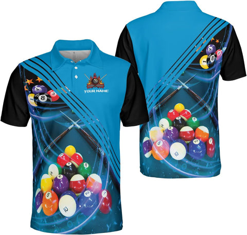 AOVL Personalized Name Billiard Polo Shirt Billiard Shirts Custom Billiard Flag Polo Shirt Men's Pool Billiard Gifts for Dad