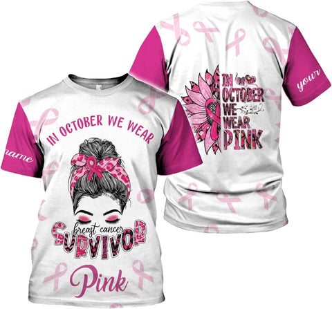 Mostprints Personalized Name Breast Cancer Shirts for Women 3D, Breast Cancer Shirt, Breast Cancer Gifts for Women S-5XL