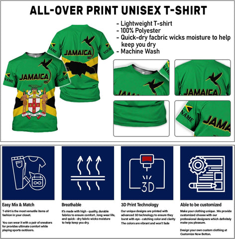 Ligthuy Personalized Jamaica Shirt 3D, Custom Jamaica Flag Lion Shirt for Men and Women, Jamaican Pride T-Shirt Unisex