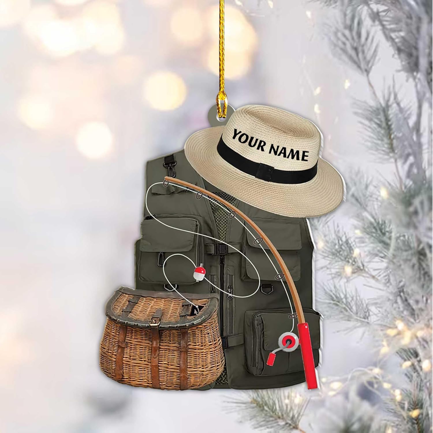 mostprints Personalized Fishing Ornament Custom Fishing Christmas Ornaments Fishing Vest Christmas Ornaments Gifts for Fishing Lovers Ornament Christmas Hanging Ornament Fisherman Gift (Fishing 5)