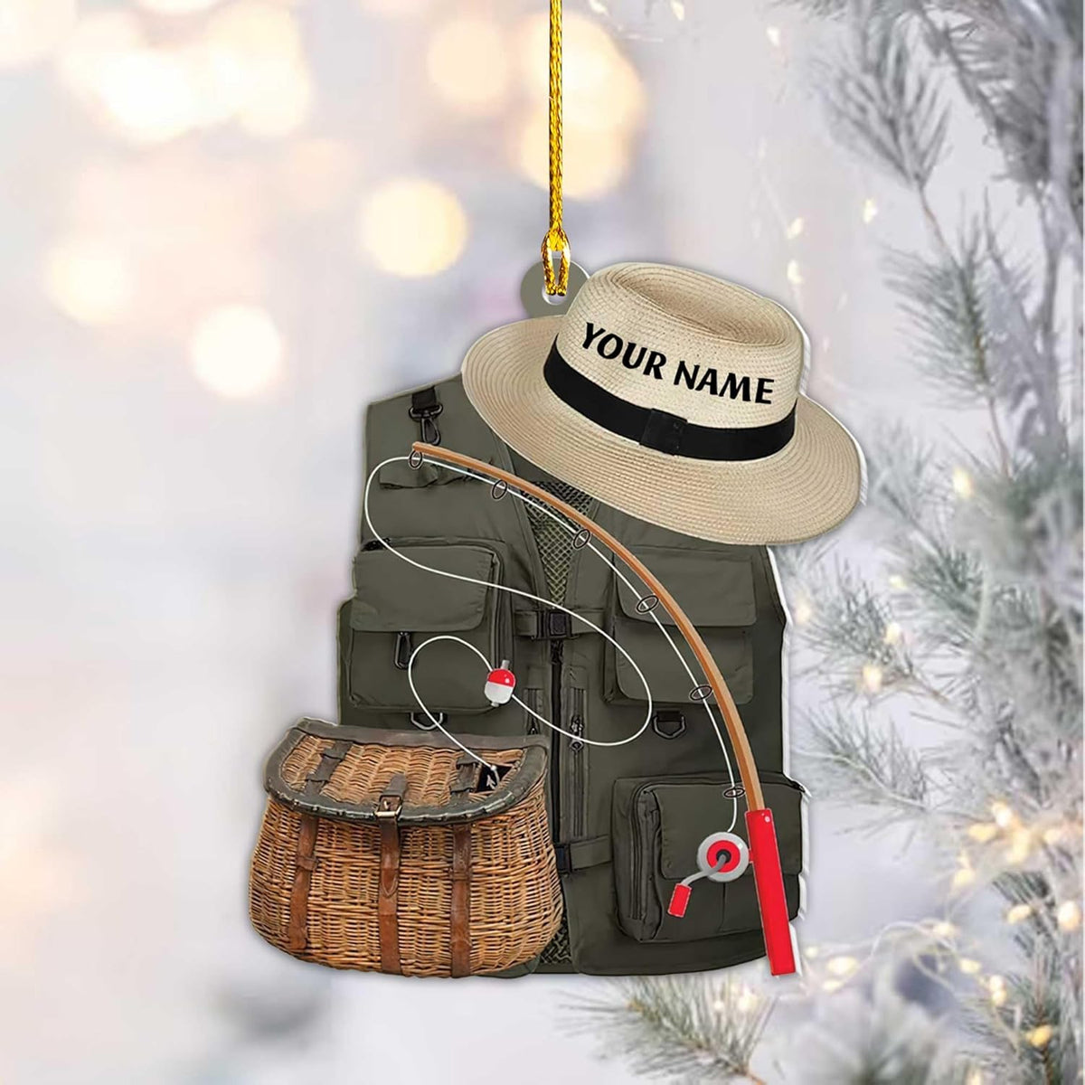 mostprints Personalized Fishing Ornament Custom Fishing Christmas Ornaments Fishing Vest Christmas Ornaments Gifts for Fishing Lovers Ornament Christmas Hanging Ornament Fisherman Gift (Fishing 5)