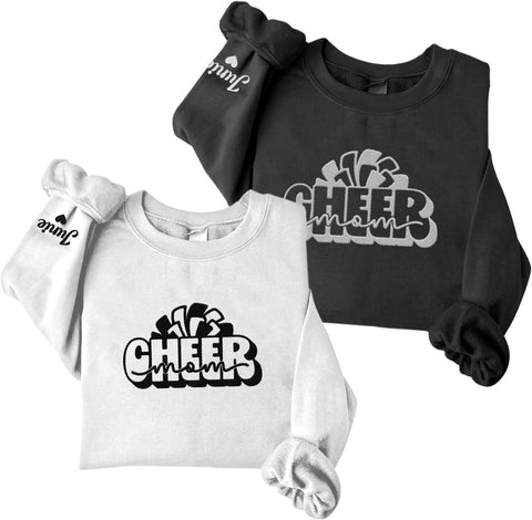 Personalized Embroidered Cheer Mom Sweatshirt Custom Proud Cheerleader Mom Embroidery Sweatshirt Gift for Cheerleader Mother (Cotton, CM 1), Small-5X-Large