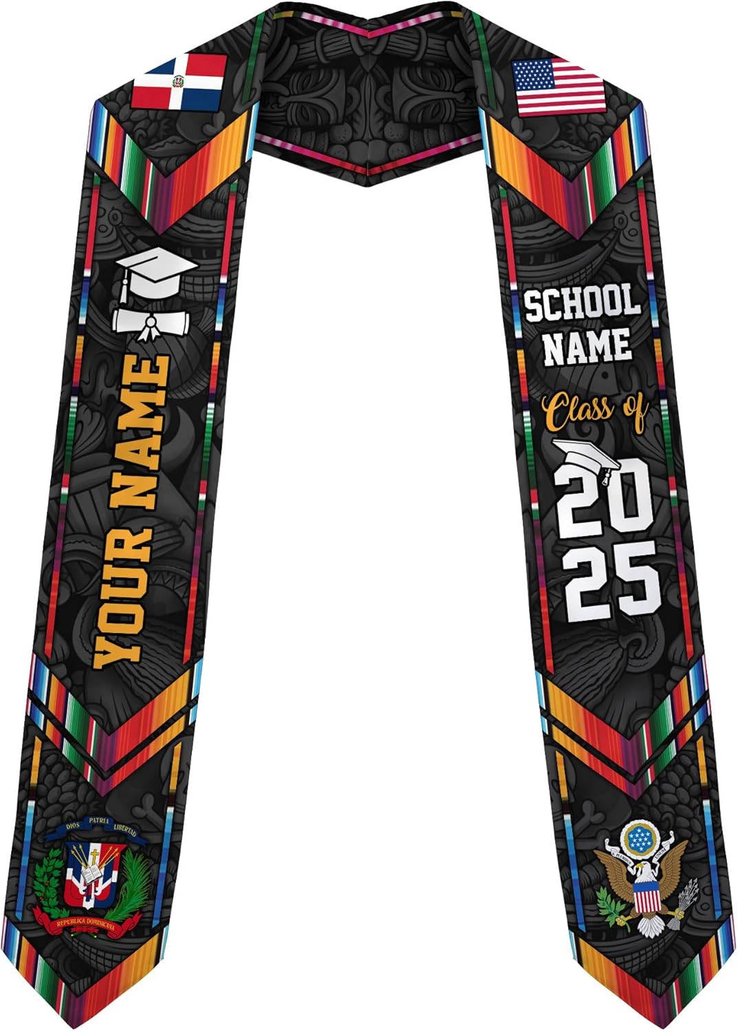 Pretyprints Custom Dominican Sash Graduation, Dominicans Flag Graduation Sash 2025, Dominican Republic Graduation Stole