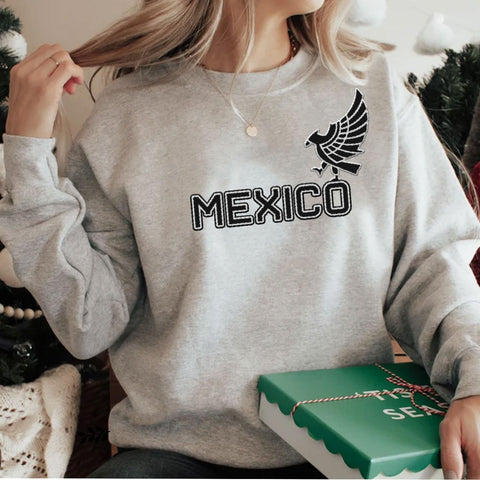 Mostprints Personalized Name Embroidered Mexico Sweatshirts, Customized Name Shirts Mexican US Flag, Mexico Hoodies Shirt