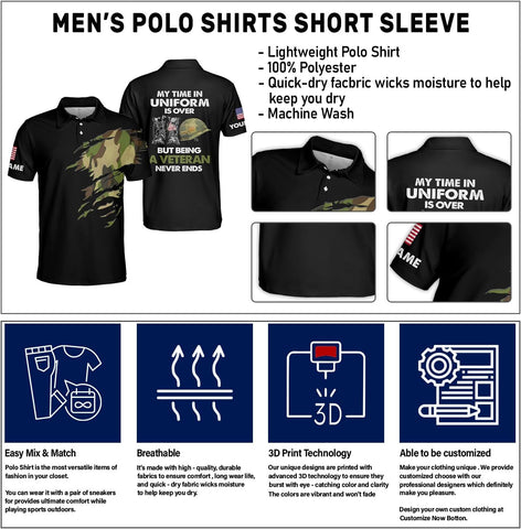 Veteran Polo Shirt for Men Custom US Army Polo Shirts Military Veterans Pride American Flag Gifts Memorial Day Army Shirts