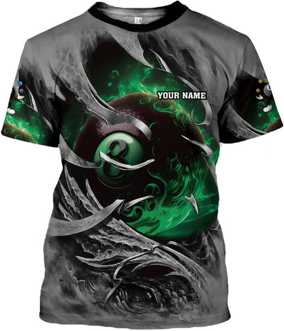 Custom 3D Billiard Shirt for Men Women Personalized Pool Player Team Apparel with 8 Ball Flag Design Gift to Billiard Lovers