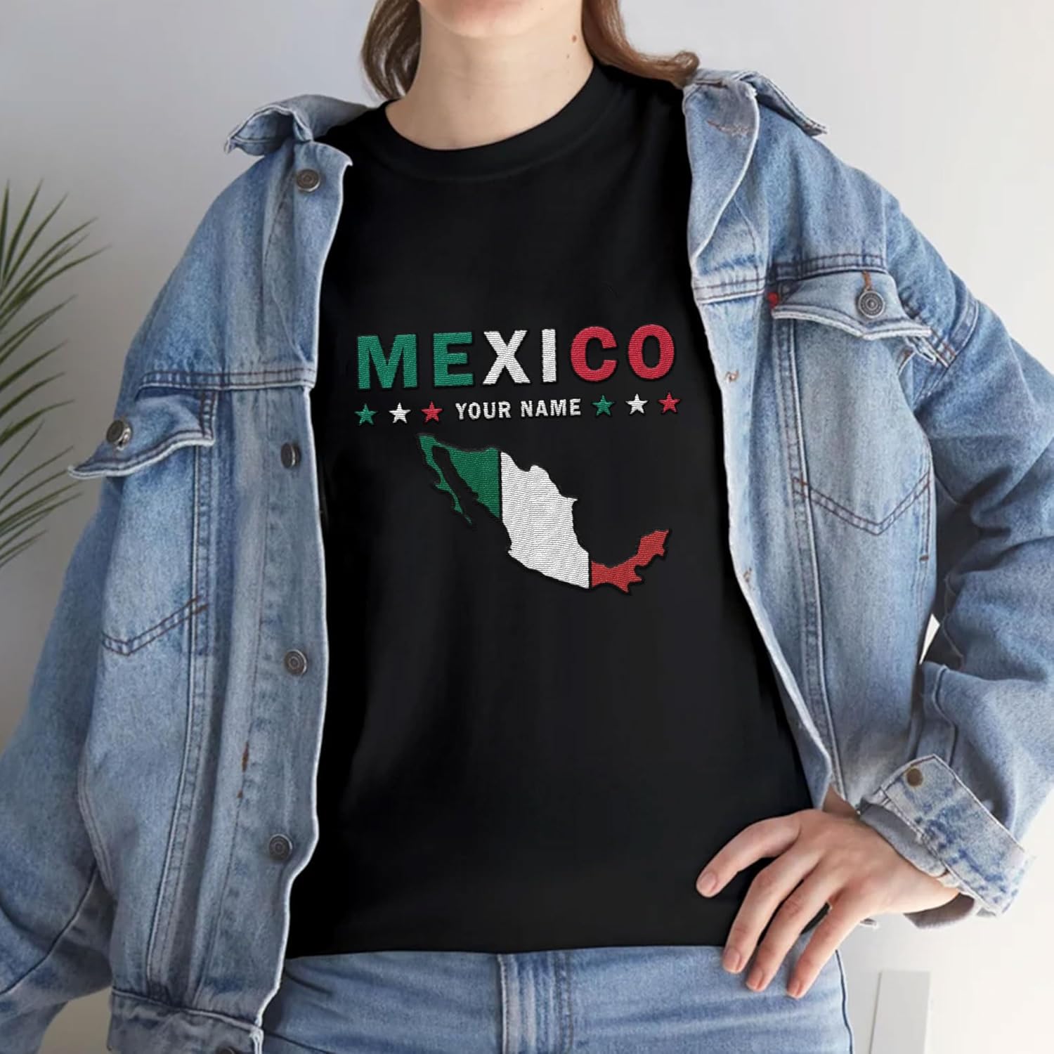 Mostprints Personalized Name Embroidered Mexico Tshirt, Customized Name Shirts Mexican US Flag, Mexico Shirt2